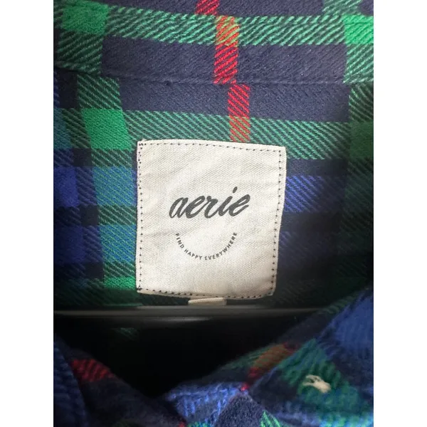 Aerie Womens Blue Green Red Tartan Plaid Flannel Button Down Shirt‎ Size M - Image 2
