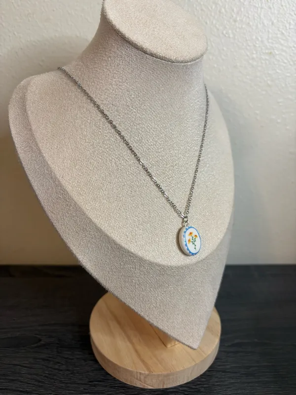 Handmade Silver Porcelain Flower Necklace - Image 3