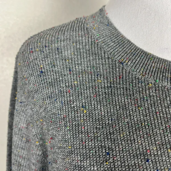 Loft Sweater Top‎ Women L Grey Speckled Ribbed Knit Crew Neck Preppy Lightweight - Image 4