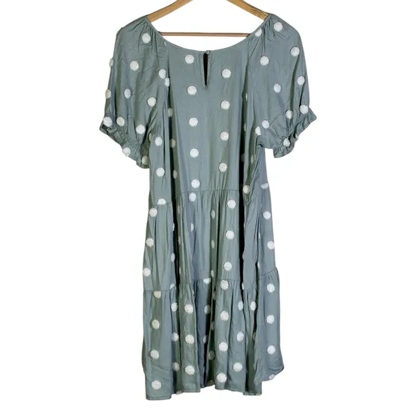 Blu Pepper Womens Babydoll Polka Dot Tiered Dress Size L Sage Green Cottagecore - Image 5