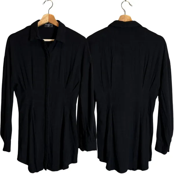 White Fox Feels Like A Holiday Shirt Dress Womens Small Black Micro Mini Pleated - Image 4