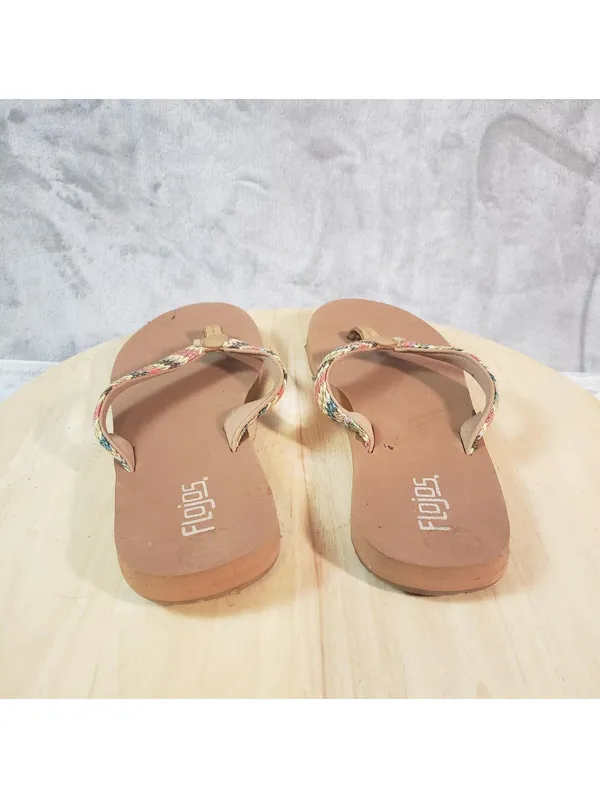 Flojos Women's Chevron Flip Flop Sandals Brown Multicolor Straps Size 8 - Image 3