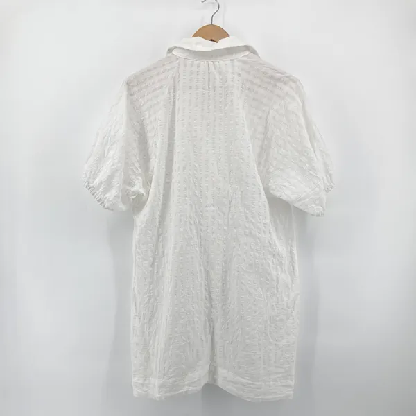 Anthropologie White V-Neck‎ Tiered Sleeve Tunic Dress Textured Collared Medium - Image 6