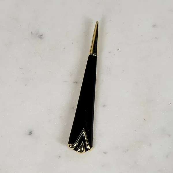 Monet Vintage Enamel Brooch Pin Black Gold Tone Art Deco Statement Jewelry - Image 11