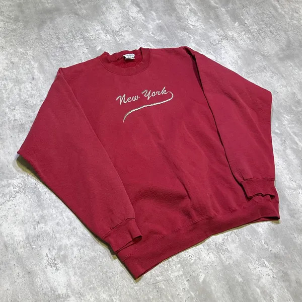 Vintage 90s Made In USA New York Red Long Sleeve Crewneck Sweatshirt - Image 5