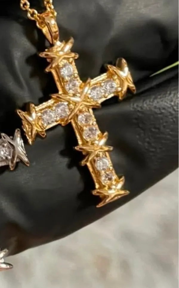 Rose Gold Crystal Cross Pendant Necklace - Image 2