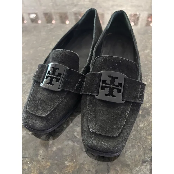 Tory‎ Burch Black Suede Square Toe Logo Loafers Flats 5.5M - Image 4