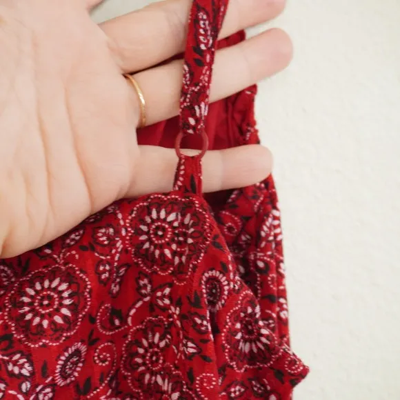 Loft Red‎ Bandana Floral Paisley Midi Dress Adjustable Straps Tie Waist Sleeveless - Image 6