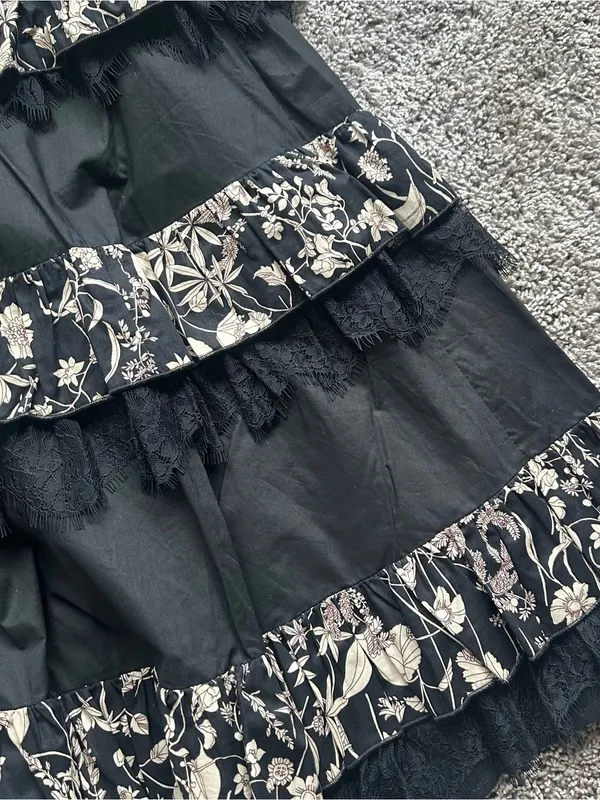 Dolls Kill Black Dress with Cream Floral Ruffles - Image 4