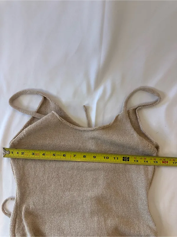 Beige Knit Mini Dress with Side Tie Detail - Image 6