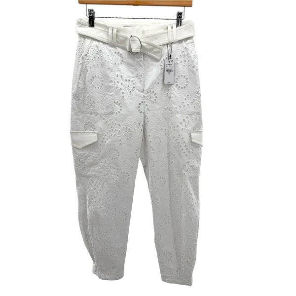 Express Super High Waisted Eyelet Belted Cargo Joggers 2 White Utility Pants NWT - Image 2