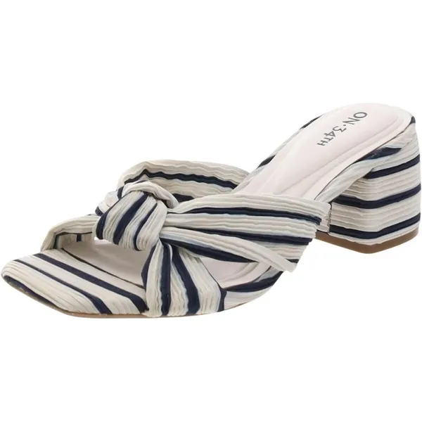 On 34th Womens Gaiaa Bow Block-Heel Sandals 10018687500 Navy Stripe Blue 6M - Image 8