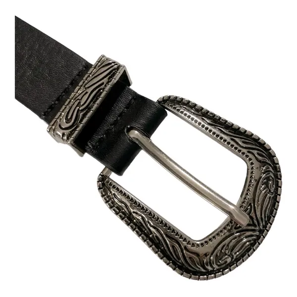 Black Leather Western Engraved Silver Buckle Belt | Size 27 | Boho Cowgirl - Image 8