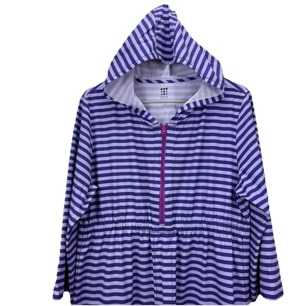 Title Nine 3/4 Sleeve Purple Striped 1/2‎ Zip Hooded Athleisure Dress Pockets XL - Image 5