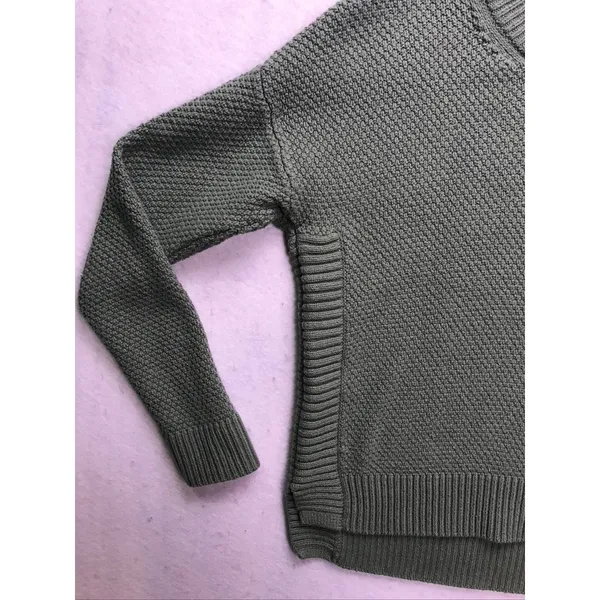 Madewell Crewneck Sweater Womens XS Green Excellent Textured Knit High Low Hem‎ - Image 4