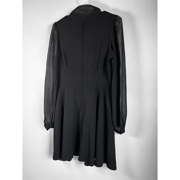 Hell Bunny Black Gothic Mock Neck Bow Long Sleeve Flare Dress Size L NWT - Image 7