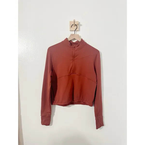 Lululemon Rulu Running Cropped 1/2 Zip Dark Terracotta Womens Athletic Top 10 - Image 2