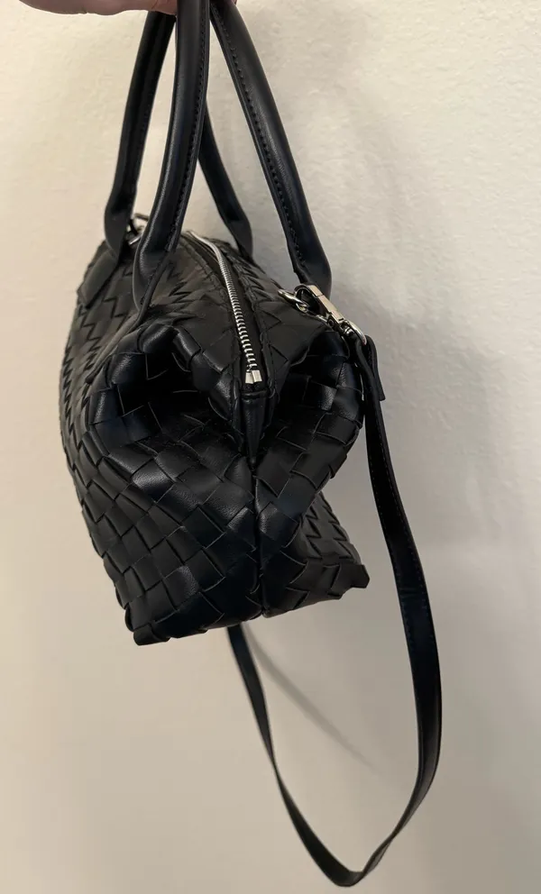 Anthropologie Black Woven Leather Crossbody Bag with strap - Image 3