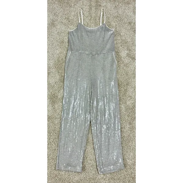 Anthropologie ETT:TWA Claudette Sequined Jumpsuit Silver Gray Pockets Size 4 - Image 5