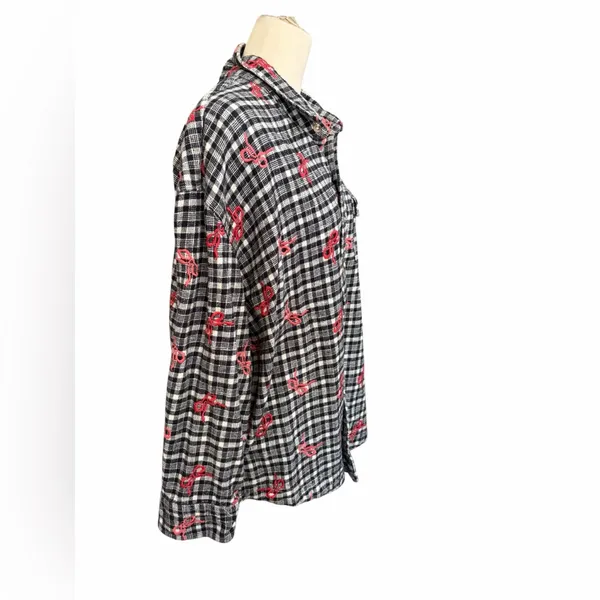 BDG Dani Black & White Plaid Button-Up Shacket‎ bows size medium - Image 4