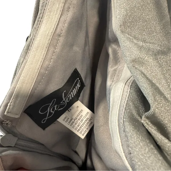 La Femme One Shoulder Shiny Ruched Jersey Dress Slit‎ Gown Silver Gray 6 - Image 8