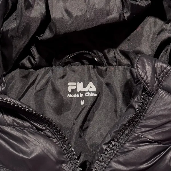 Fila Puffer Jacket Coat Quilted Athleisure Minimalist Streetwear Black Medium - Image 3