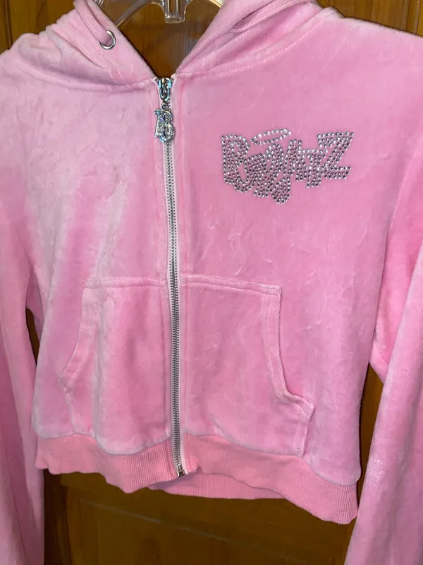 Dolls Kill Bratz Zip-Up Rhinestone Velour Hot Pink Hoodie - Image 4