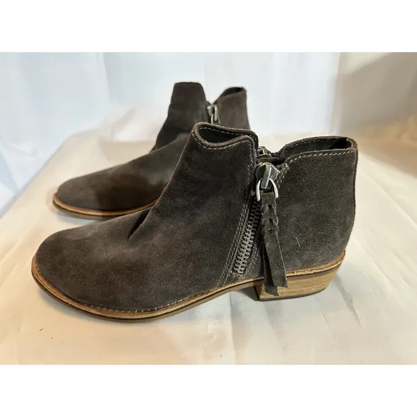 Dolce Vita Sutton Gray Suede Leather Ankle Boots Double Zip Stacked Heel 8.5 - Image 2
