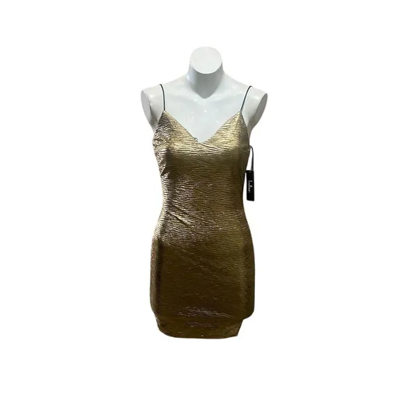 Lulus Gold Bodycon Dress Women's S Sleeveless Party Cocktail Short - Image 2