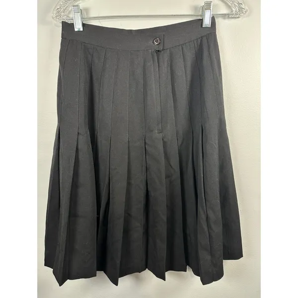 Anne Klein Skirt 8 Pleated A-line Black Classic Knee‎ Length 100% Wool Modest - Image 13