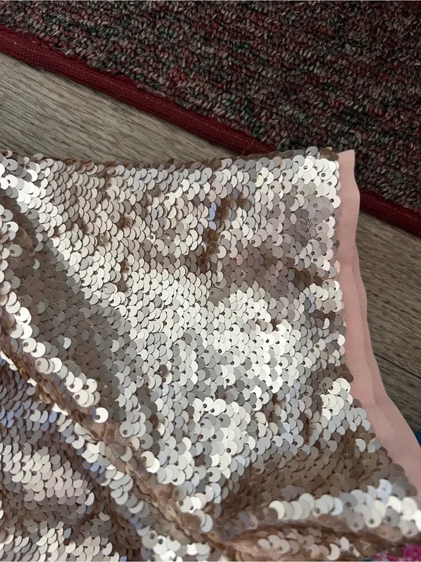 Tobi Shift in Time Sequin Dress Shirt Blush Rose Small Mini Short Sleeves - Image 8