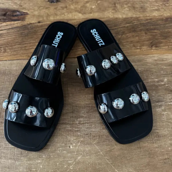 NEW Schutz Square Toe Lizzie Slide~Black~Jelly~10 / 40 ~Gorgeous Statement Shoes - Image 5