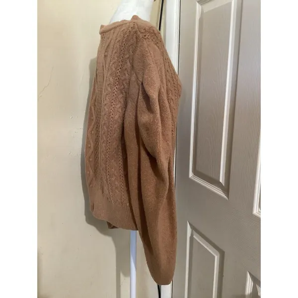 Express Tan Wool Blend Cable Knit Sweater Puff Sleeve L - Image 4