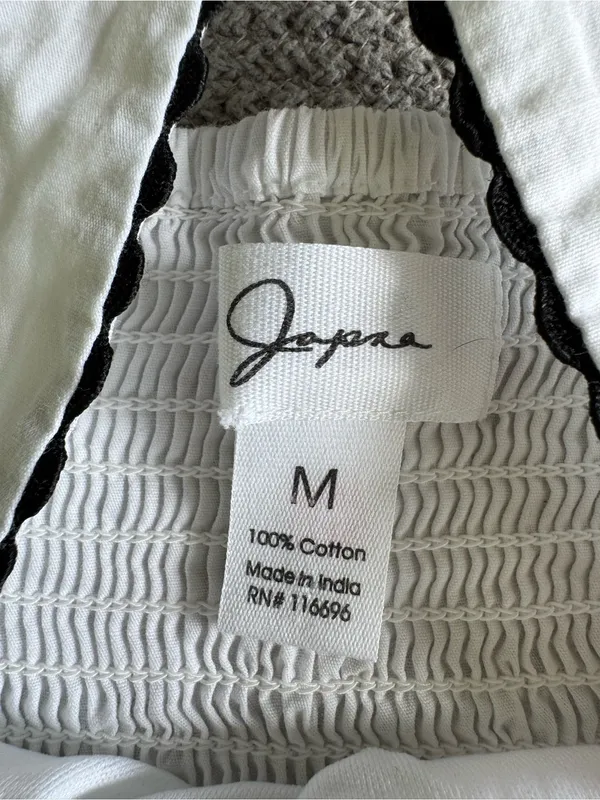 Japna White Cotton Peplum Tank Top with Black Trim Sz Medium - Image 5