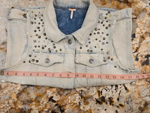 Free People Studded Grunge Distressed Denim Vest Acid Wash S - Image 4