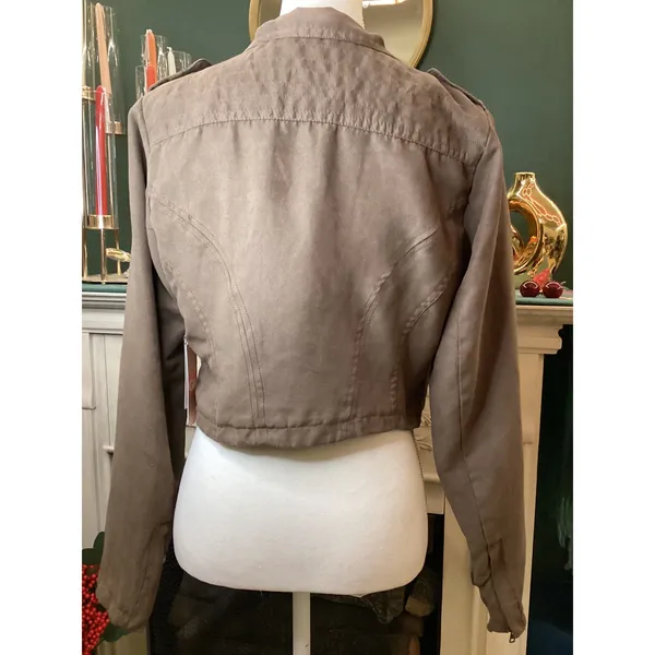 GB Studded Faux Suede Moto Jacket Women‎ M Brown NWT Cropped Biker - Image 4