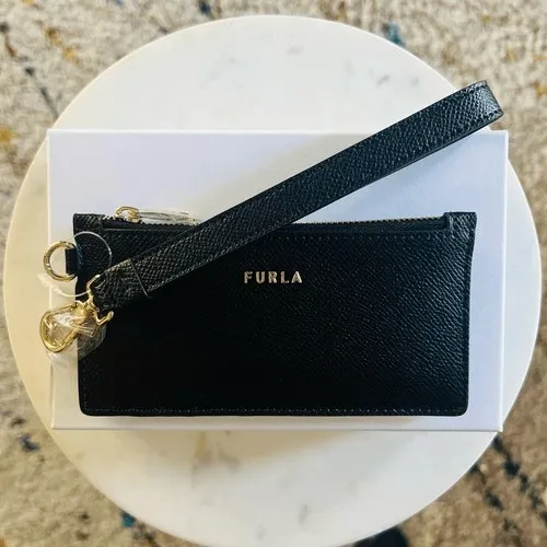 FURLA Classic Credit Card Case Leather Wallet Wristlet, Black, Wrist Strap, NWT‎ - Image 14