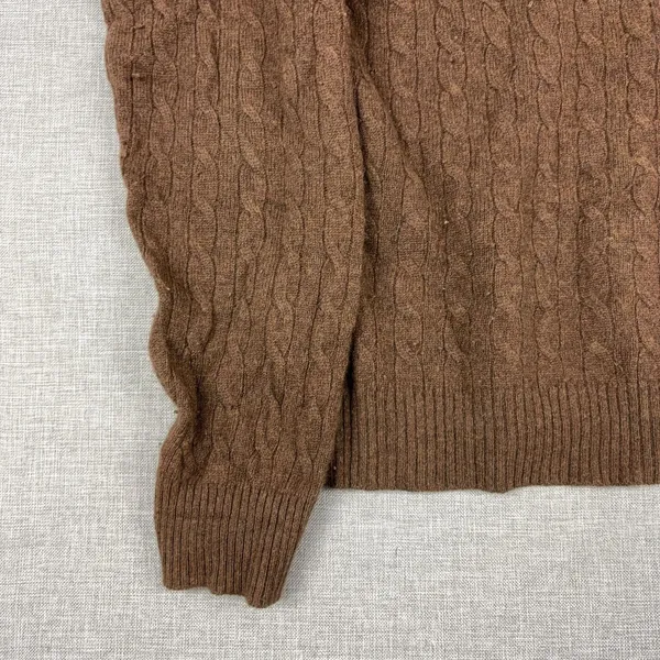 Tweeds Sweater Womens Large Brown V Neck Cable-Knit 100% Cashmere Pullover - Image 2