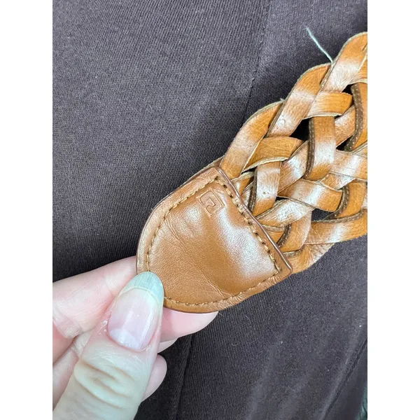 Split leather belt brown boho round buckle - Image 7