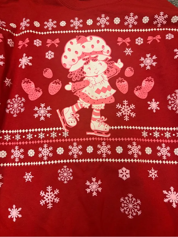 Red Graphic Holiday Sweatshirt with Ice Skater Motif - Image 4
