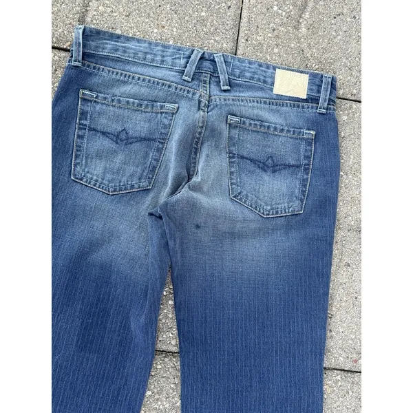 Agave Nectar Sirena Striped Flare Jeans Womens Size 27 Low Rise Denim Y2K USA - Image 8