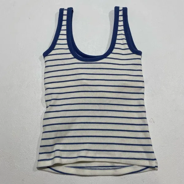 Abercrombie & Fitch XS Striped Ribbed Tank Top Blue White Coastal - Image 3