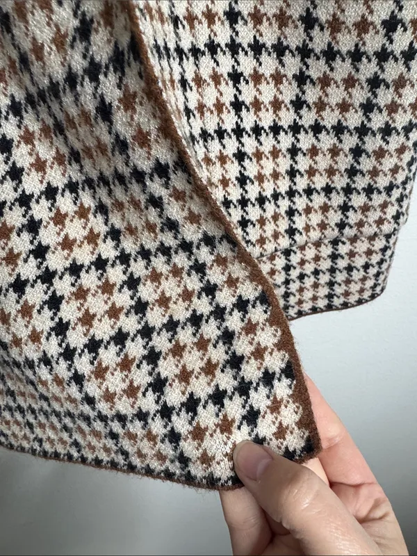 Marled Houndstooth Double-Breasted Sweater Cardigan/Jacket /Blazer Neutrals sz L - Image 7