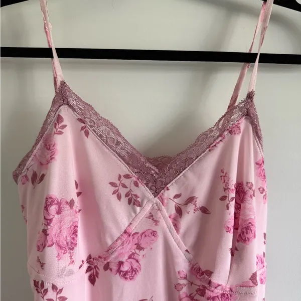 wild fable Pink Floral Lace-Trim Slip Chemise - Image 2