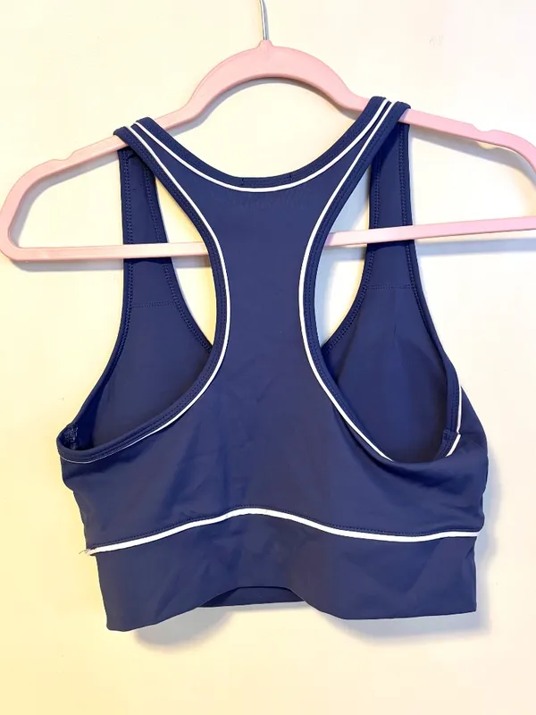 Otos Active Workout Medium Support Padded Sports Bra Blue White Trim Womens S - Image 2