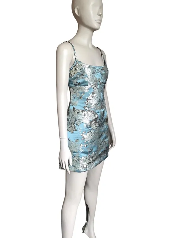 Urban Outfitters Blue and Silver Patterned Dress - Image 4