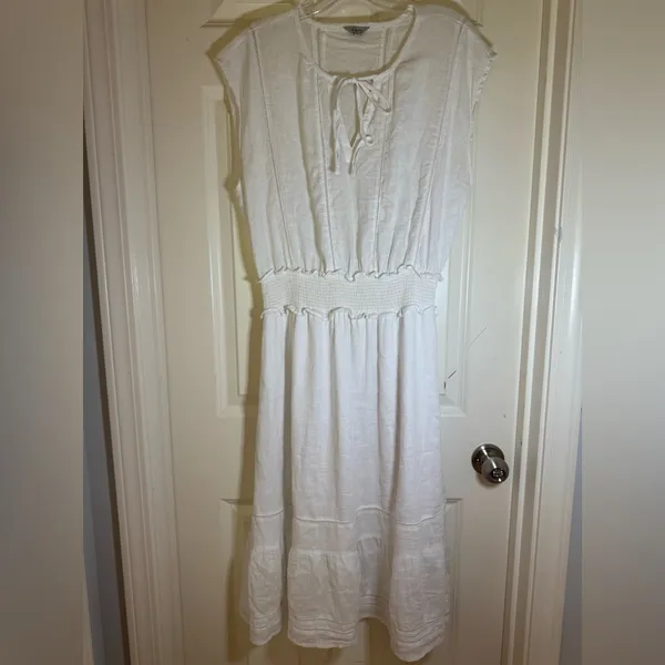 Rails Ashlyn Stripe Linen Blend Midi‎ Dress, Medium, White - Image 3