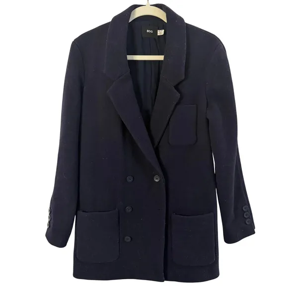 BDG Urban Outfitters Navy Blue Wool Blend Melton Boyfriend Coat Women's sz. XS - Image 2