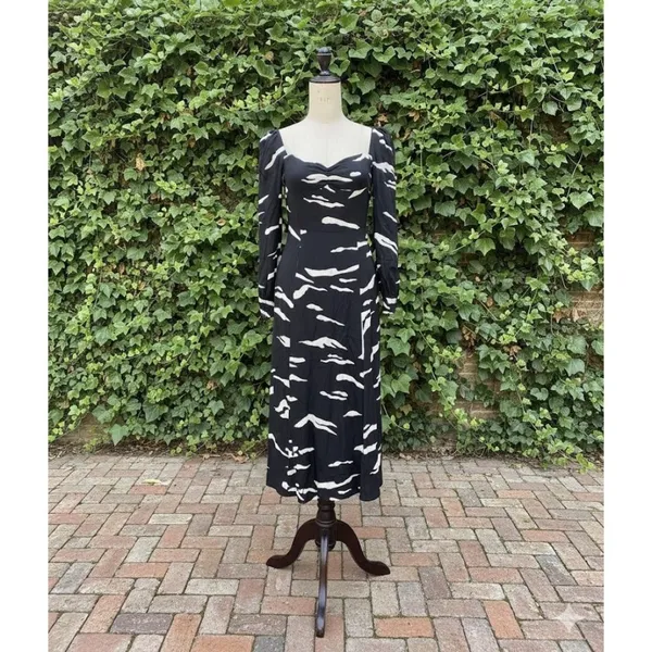 NWT Reformation Wallflower Midi in Mustang Black Ivory Slit Crepe Dress 6 $248 - Image 2