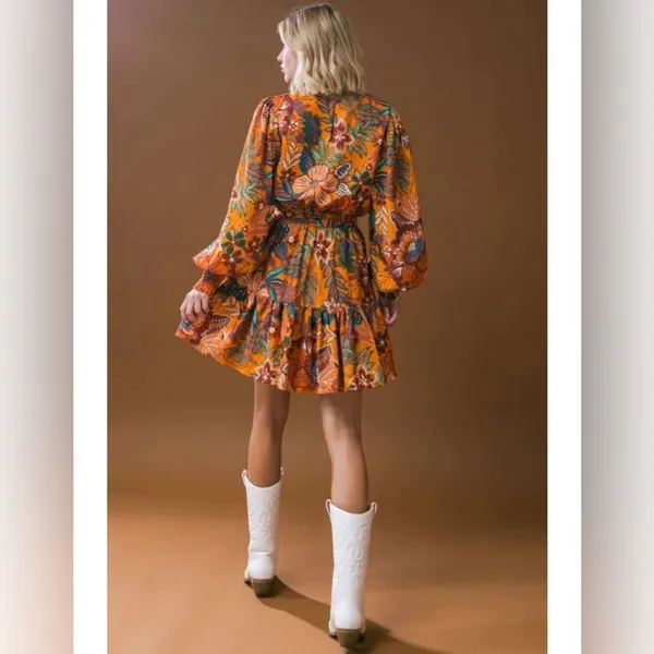 New FLYING TOMATO A Printed Woven Mini Mustard Dress - Image 3